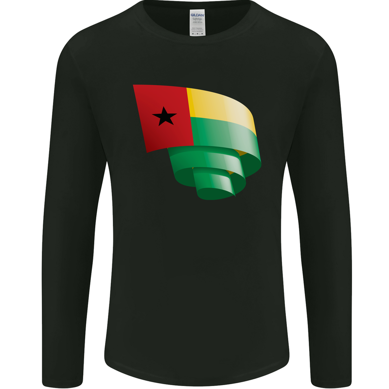 Curled Guinea-Bissau Flag Day Football Mens Long Sleeve T-Shirt Black
