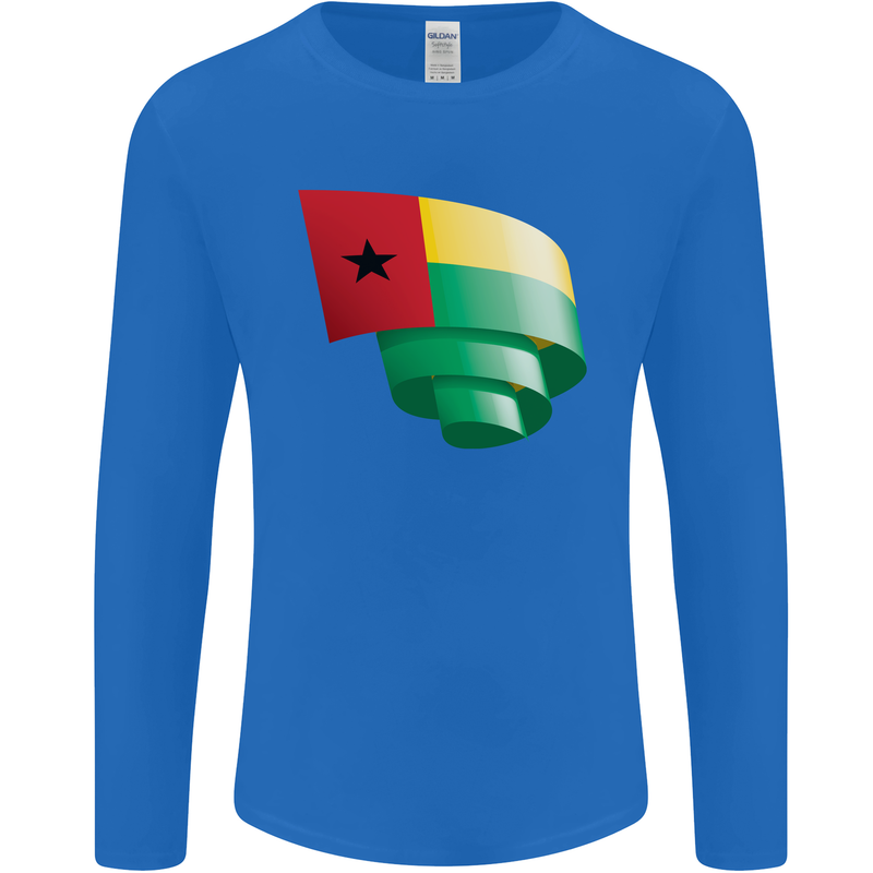 Curled Guinea-Bissau Flag Day Football Mens Long Sleeve T-Shirt Royal Blue