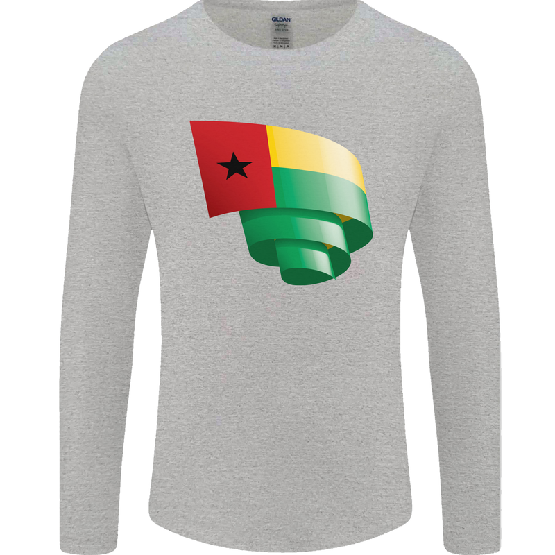 Curled Guinea-Bissau Flag Day Football Mens Long Sleeve T-Shirt Sports Grey