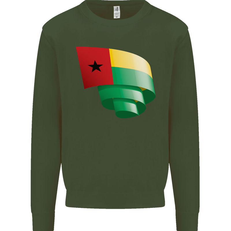 Curled Guinea-Bissau Flag Day Football Mens Sweatshirt Jumper Forest Green