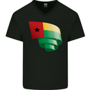 Curled Guinea-Bissau Flag Day Football Mens V-Neck Cotton T-Shirt Black