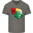 Curled Guinea-Bissau Flag Day Football Mens V-Neck Cotton T-Shirt Charcoal