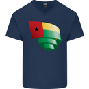 Curled Guinea-Bissau Flag Day Football Mens V-Neck Cotton T-Shirt Navy Blue