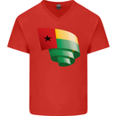 Curled Guinea-Bissau Flag Day Football Mens V-Neck Cotton T-Shirt Red