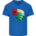 Curled Guinea-Bissau Flag Day Football Mens V-Neck Cotton T-Shirt Royal Blue