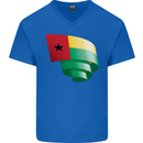 Curled Guinea-Bissau Flag Day Football Mens V-Neck Cotton T-Shirt Royal Blue