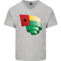 Curled Guinea-Bissau Flag Day Football Mens V-Neck Cotton T-Shirt Sports Grey