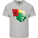 Curled Guinea-Bissau Flag Day Football Mens V-Neck Cotton T-Shirt Sports Grey