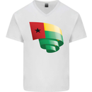 Curled Guinea-Bissau Flag Day Football Mens V-Neck Cotton T-Shirt White