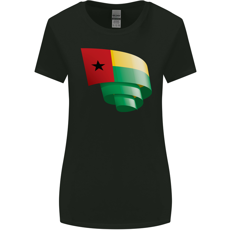 Curled Guinea-Bissau Flag Day Football Womens Wider Cut T-Shirt Black