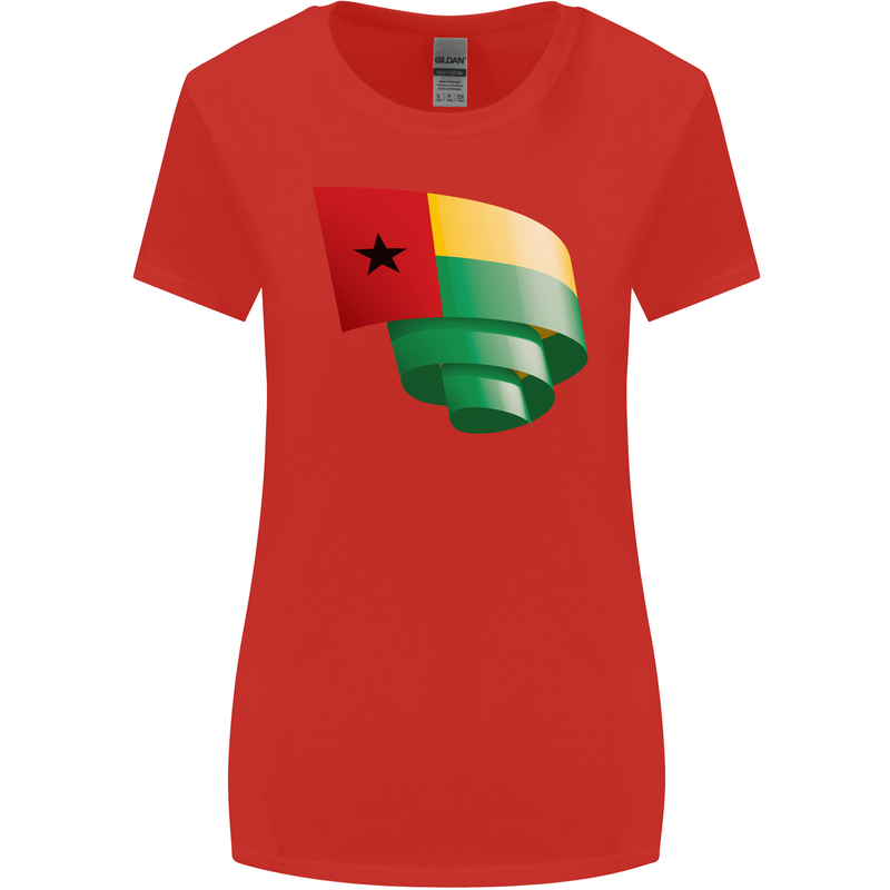 Curled Guinea-Bissau Flag Day Football Womens Wider Cut T-Shirt Red