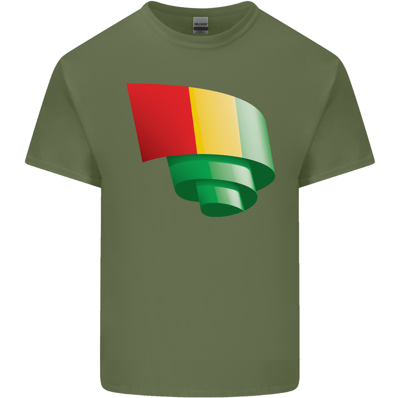 Curled Guinea Flag Guinean Day Football Mens Cotton T-Shirt Tee Top Military Green
