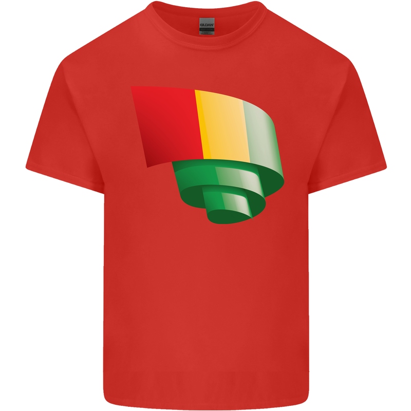 Curled Guinea Flag Guinean Day Football Mens Cotton T-Shirt Tee Top Red
