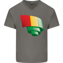 Curled Guinea Flag Guinean Day Football Mens V-Neck Cotton T-Shirt Charcoal