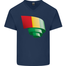 Curled Guinea Flag Guinean Day Football Mens V-Neck Cotton T-Shirt Navy Blue