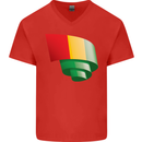 Curled Guinea Flag Guinean Day Football Mens V-Neck Cotton T-Shirt Red