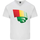 Curled Guinea Flag Guinean Day Football Mens V-Neck Cotton T-Shirt White