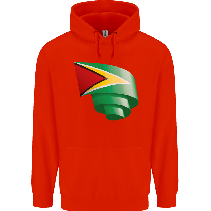 Curled Guyana Flag Guyanese Day Football Mens 80% Cotton Hoodie Bright Red