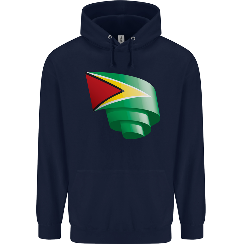Curled Guyana Flag Guyanese Day Football Mens 80% Cotton Hoodie Navy Blue