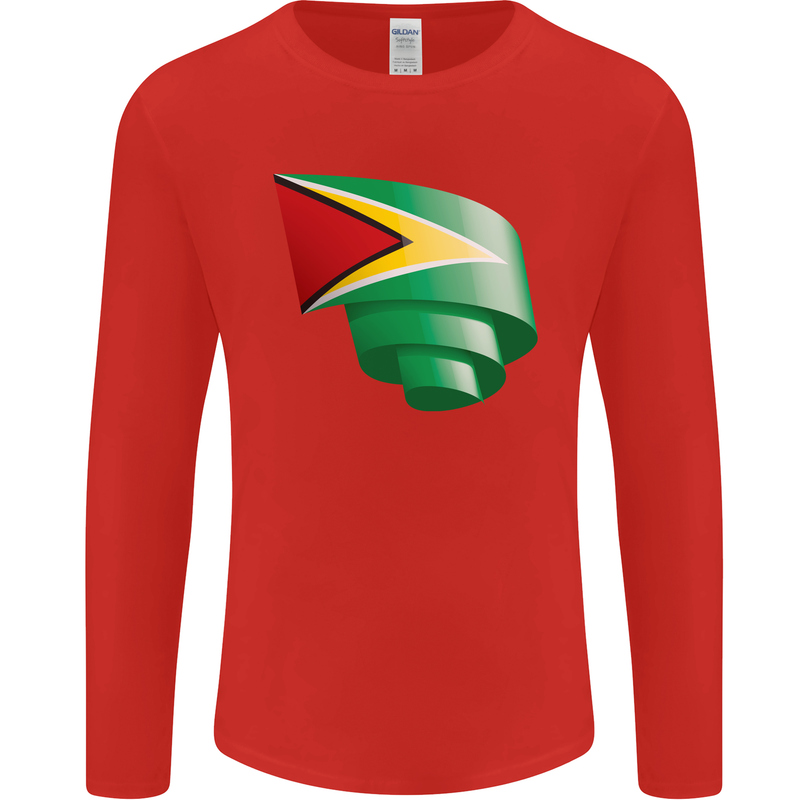 Curled Guyana Flag Guyanese Day Football Mens Long Sleeve T-Shirt Red