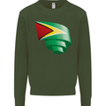 Curled Guyana Flag Guyanese Day Football Mens Sweatshirt Jumper Forest Green