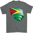 Curled Guyana Flag Guyanese Day Football Mens T-Shirt 100% Cotton Charcoal