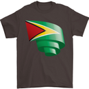 Curled Guyana Flag Guyanese Day Football Mens T-Shirt 100% Cotton Dark Chocolate