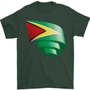 Curled Guyana Flag Guyanese Day Football Mens T-Shirt 100% Cotton Forest Green