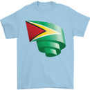 Curled Guyana Flag Guyanese Day Football Mens T-Shirt 100% Cotton Light Blue