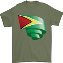 Curled Guyana Flag Guyanese Day Football Mens T-Shirt 100% Cotton Military Green
