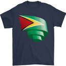 Curled Guyana Flag Guyanese Day Football Mens T-Shirt 100% Cotton Navy Blue