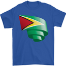 Curled Guyana Flag Guyanese Day Football Mens T-Shirt 100% Cotton Royal Blue