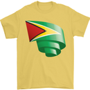 Curled Guyana Flag Guyanese Day Football Mens T-Shirt 100% Cotton Yellow