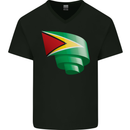 Curled Guyana Flag Guyanese Day Football Mens V-Neck Cotton T-Shirt Black