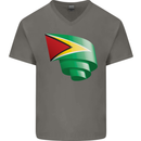 Curled Guyana Flag Guyanese Day Football Mens V-Neck Cotton T-Shirt Charcoal