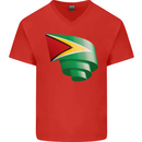 Curled Guyana Flag Guyanese Day Football Mens V-Neck Cotton T-Shirt Red