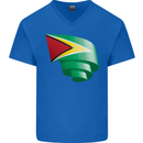 Curled Guyana Flag Guyanese Day Football Mens V-Neck Cotton T-Shirt Royal Blue