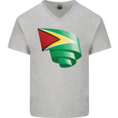 Curled Guyana Flag Guyanese Day Football Mens V-Neck Cotton T-Shirt Sports Grey