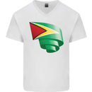 Curled Guyana Flag Guyanese Day Football Mens V-Neck Cotton T-Shirt White