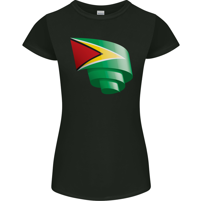 Curled Guyana Flag Guyanese Day Football Womens Petite Cut T-Shirt Black