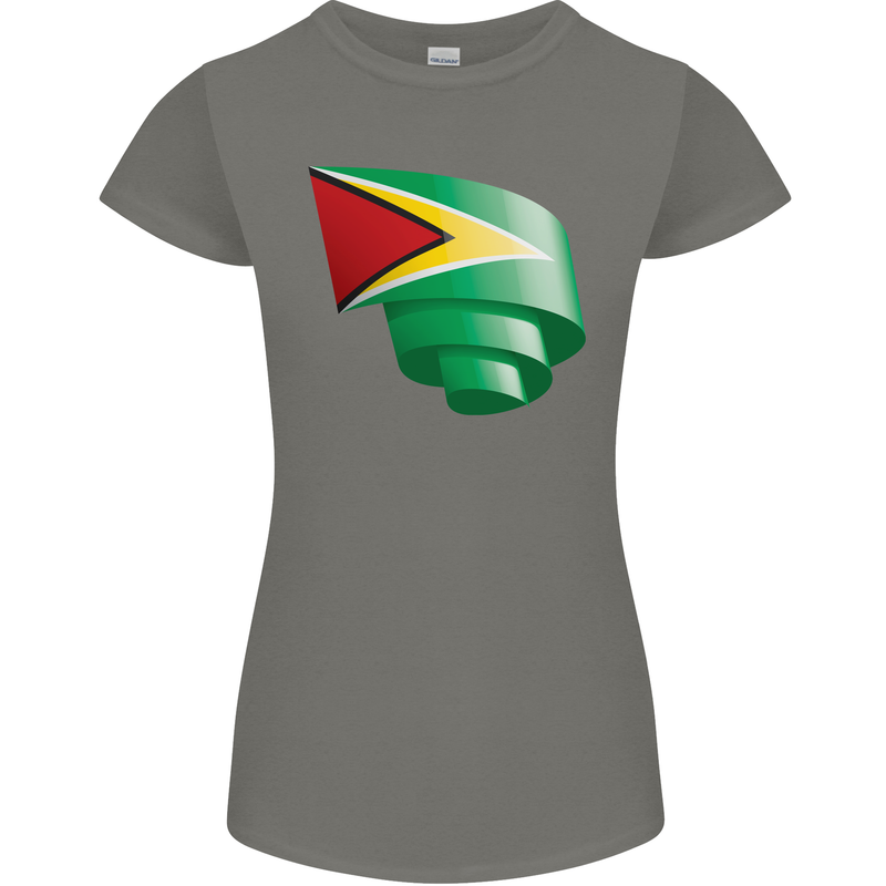 Curled Guyana Flag Guyanese Day Football Womens Petite Cut T-Shirt Charcoal
