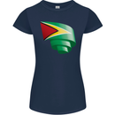 Curled Guyana Flag Guyanese Day Football Womens Petite Cut T-Shirt Navy Blue