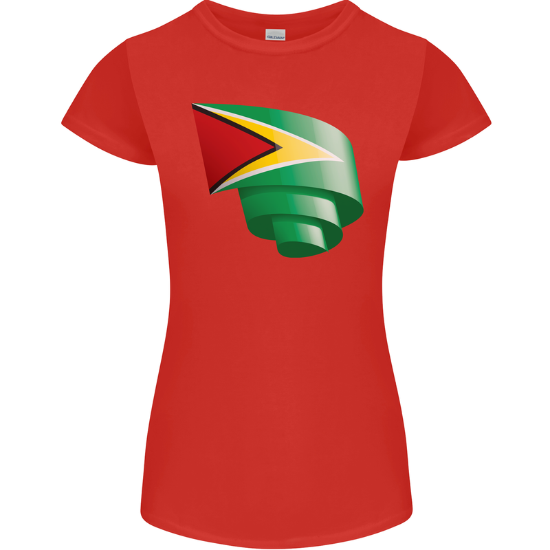 Curled Guyana Flag Guyanese Day Football Womens Petite Cut T-Shirt Red