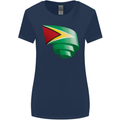 Curled Guyana Flag Guyanese Day Football Womens Wider Cut T-Shirt Navy Blue