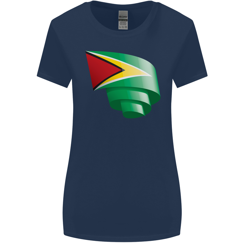 Curled Guyana Flag Guyanese Day Football Womens Wider Cut T-Shirt Navy Blue