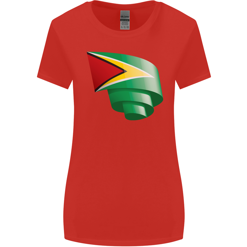 Curled Guyana Flag Guyanese Day Football Womens Wider Cut T-Shirt Red