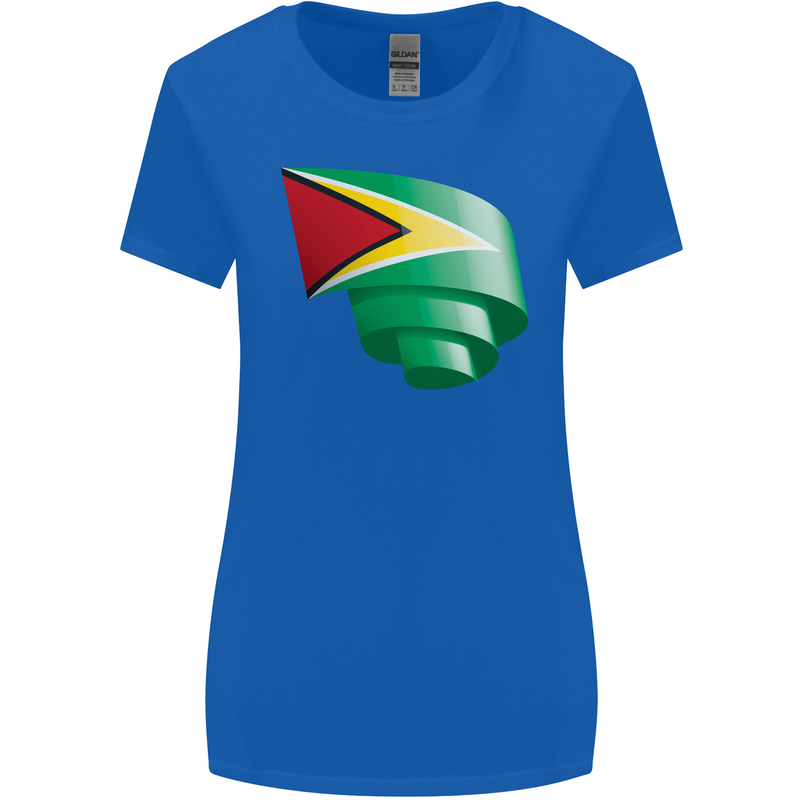 Curled Guyana Flag Guyanese Day Football Womens Wider Cut T-Shirt Royal Blue