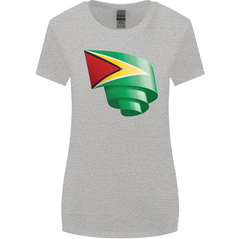 Curled Guyana Flag Guyanese Day Football Womens Wider Cut T-Shirt Sports Grey