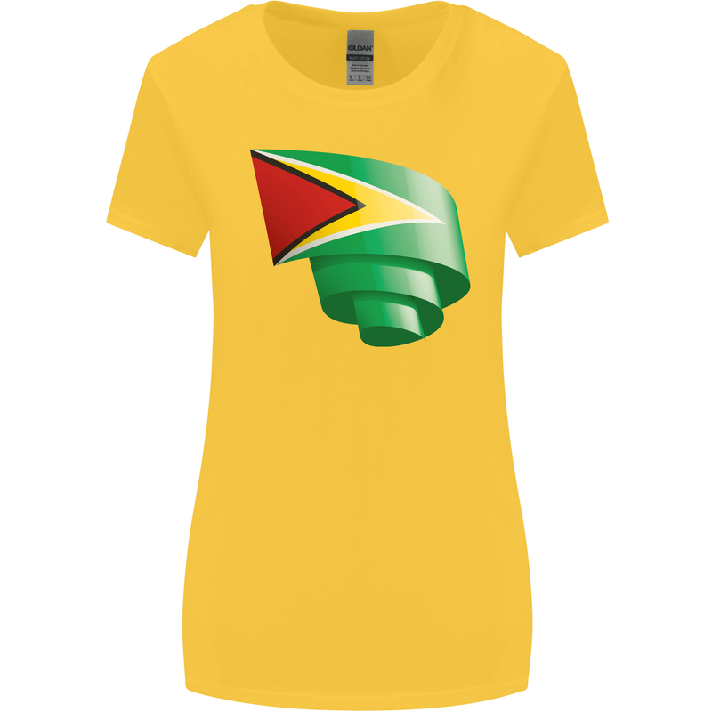 Curled Guyana Flag Guyanese Day Football Womens Wider Cut T-Shirt Yellow