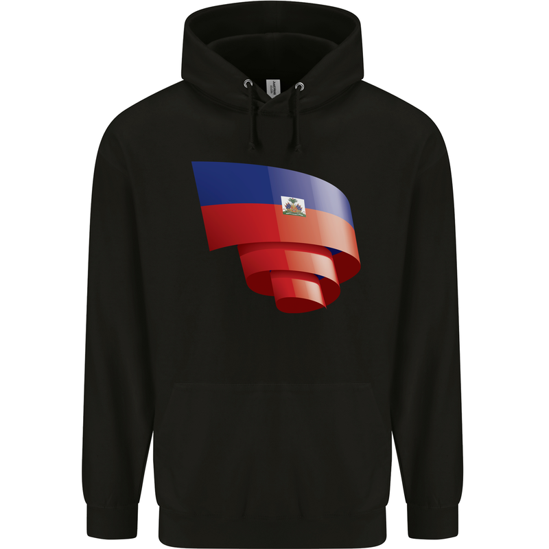 Curled Haiti Flag Haitian Day Football Childrens Kids Hoodie Black